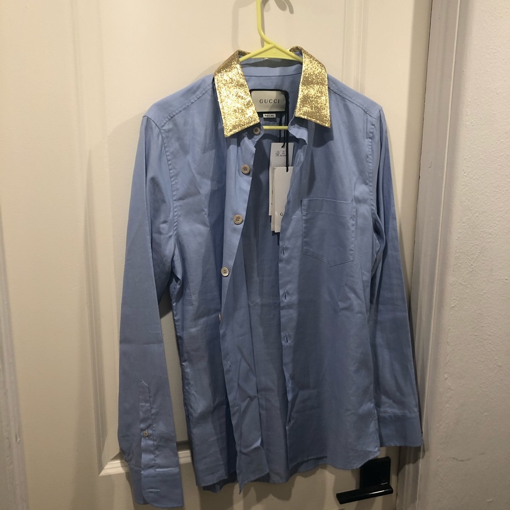 NWT GUCCI gold collar dress shirt $680